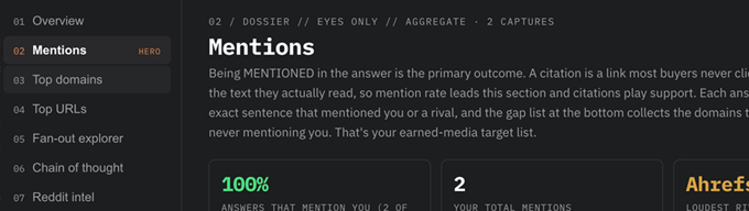 Mentions view